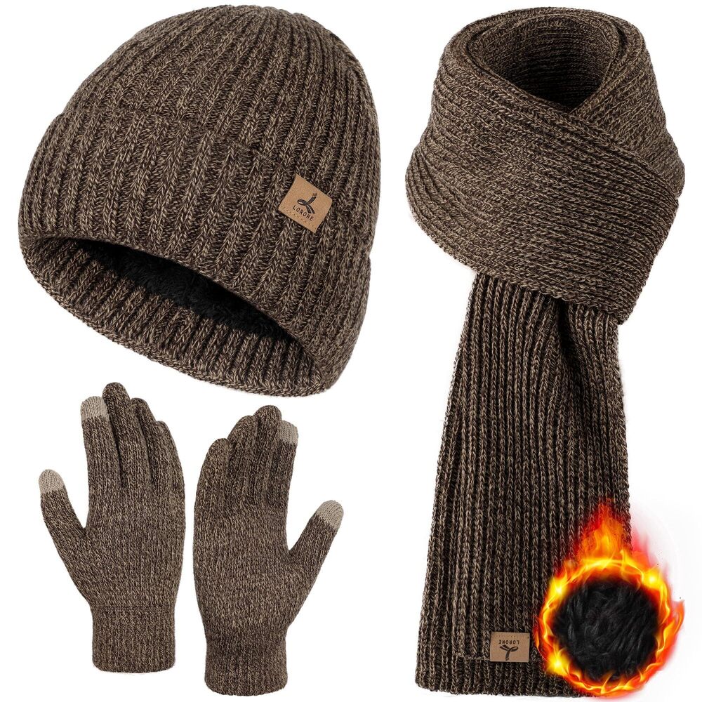 5552 3 PCS Winter Hat Scarf Gloves Set, Soft Warm Knit Beanie Hat